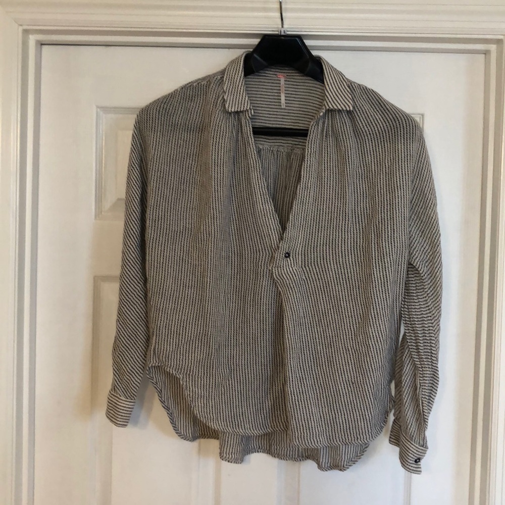 Free People Black and White Striped Blouse